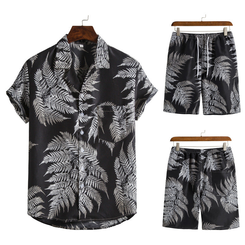 Hawaiian Series Beach Style Short-sleeved Shirt Beach Pants Suit Two-piece Set