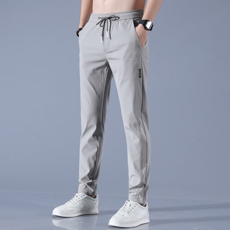 Pantalones de seda de hielo de verano para hombre, pantalones informales finos de negocios, pantalones de chándal de pierna recta transpirables elásticos