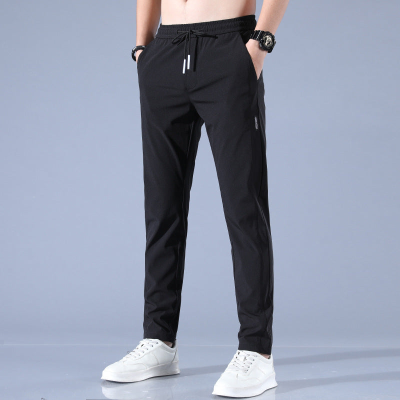 Pantalones de seda de hielo de verano para hombre, pantalones informales finos de negocios, pantalones de chándal de pierna recta transpirables elásticos
