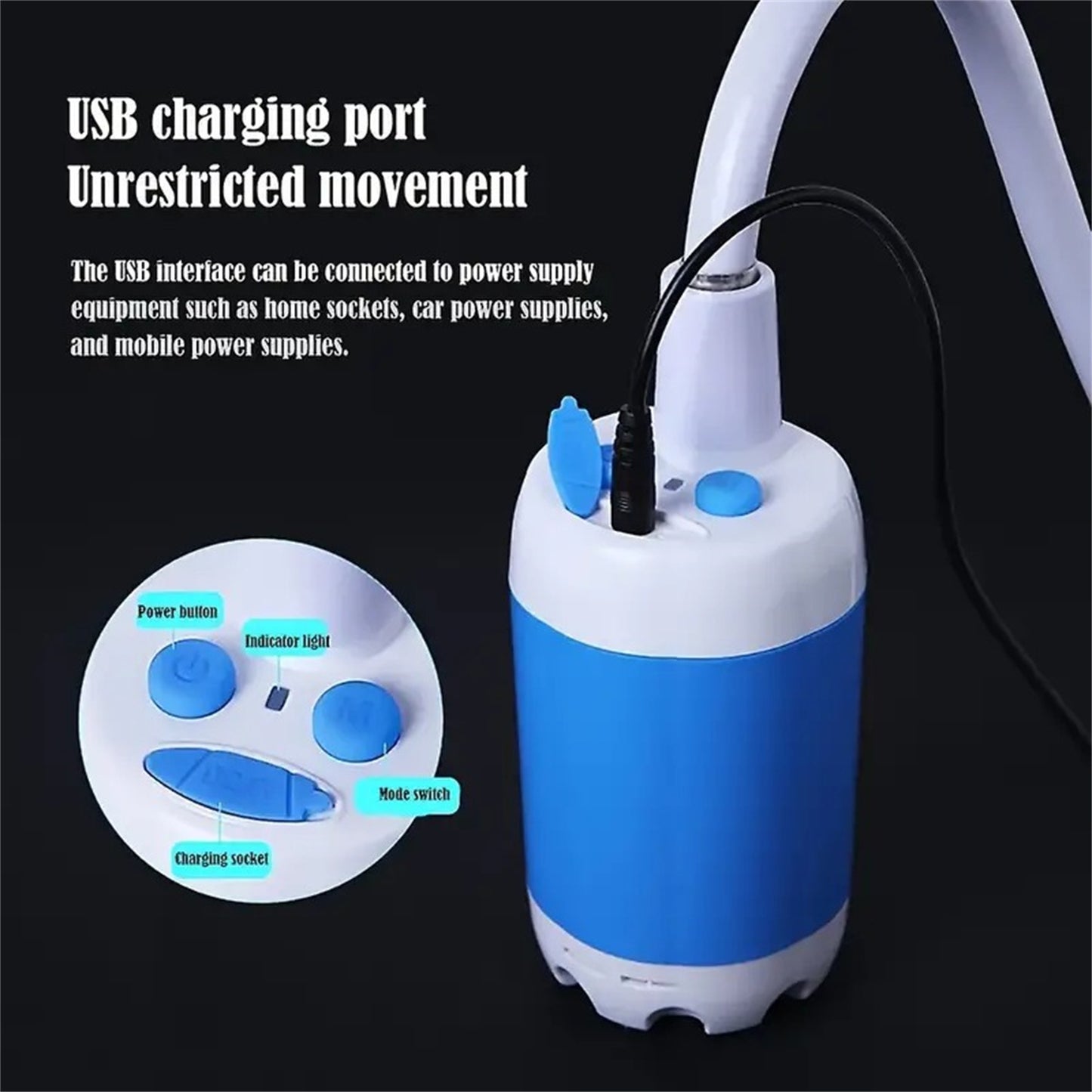 portable waterproof electric shower, rechargeable battery