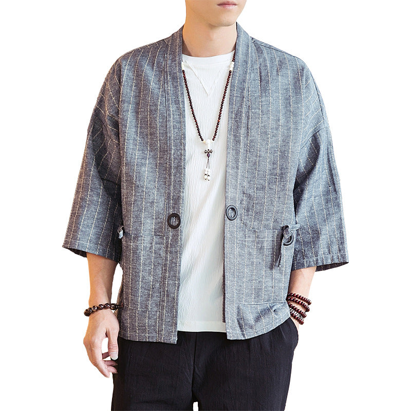 Daopao Men's Striped Cardigan Thin Coat