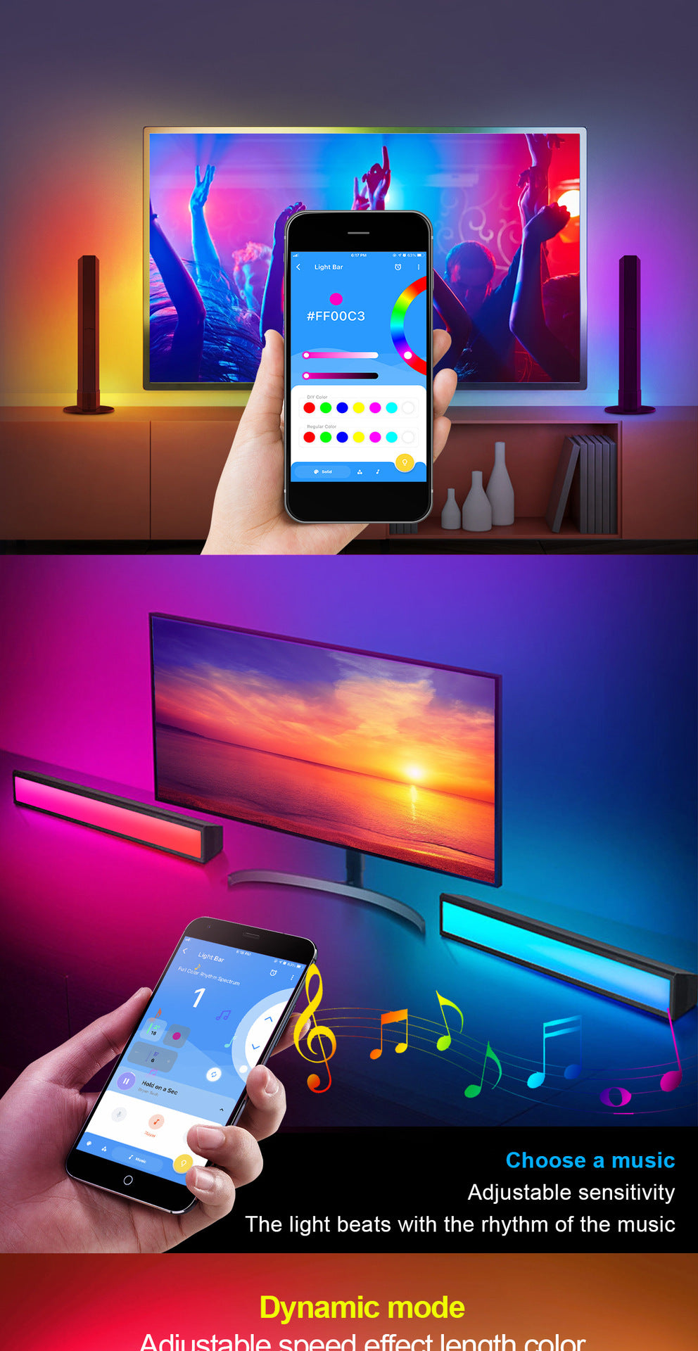 Luz de atmósfera de escritorio, luz de captación de sonido Bluetooth para computadora