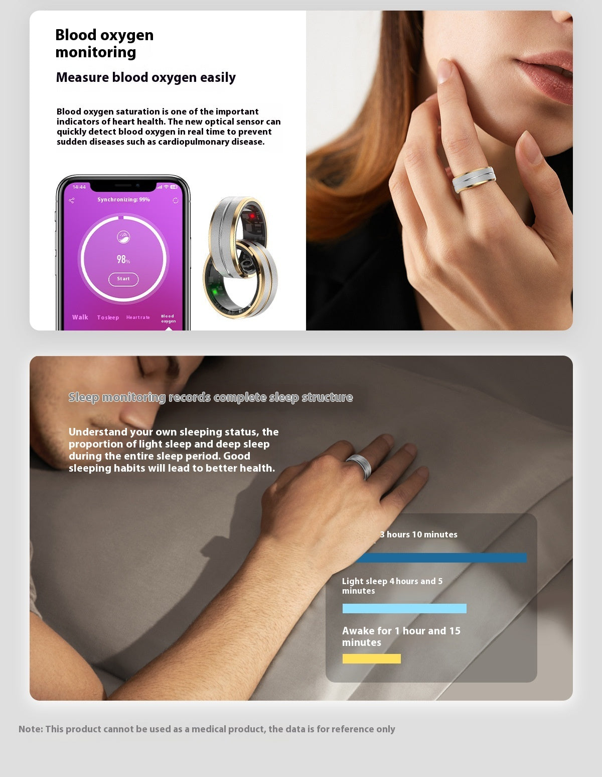 Smart Ring Heart Rate Monitoring Blood Oxygen Multi-sport Modes Waterproof