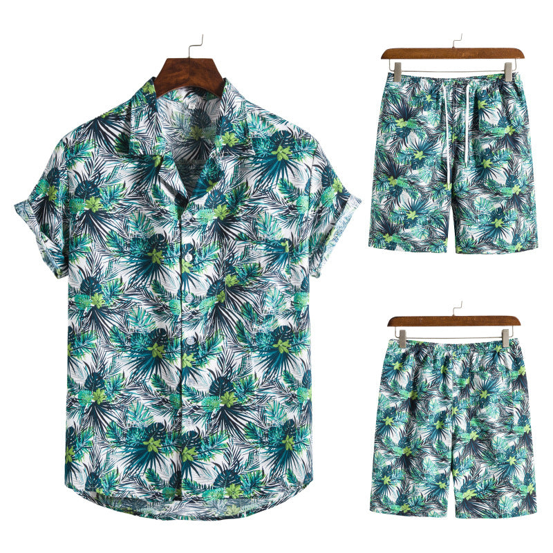 Hawaiian Series Beach Style Short-sleeved Shirt Beach Pants Suit Two-piece Set