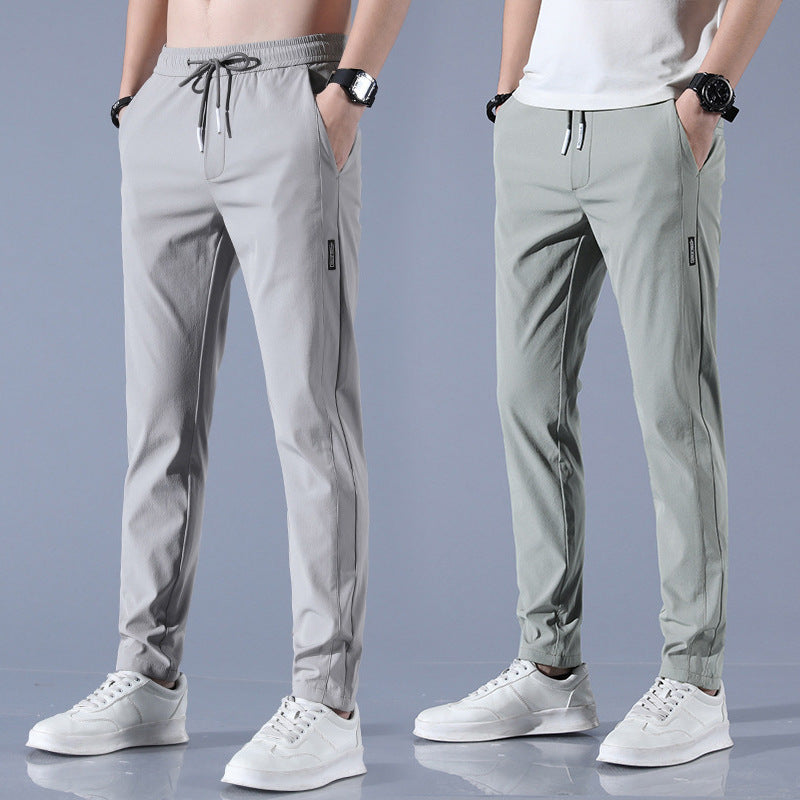 Pantalones de seda de hielo de verano para hombre, pantalones informales finos de negocios, pantalones de chándal de pierna recta transpirables elásticos
