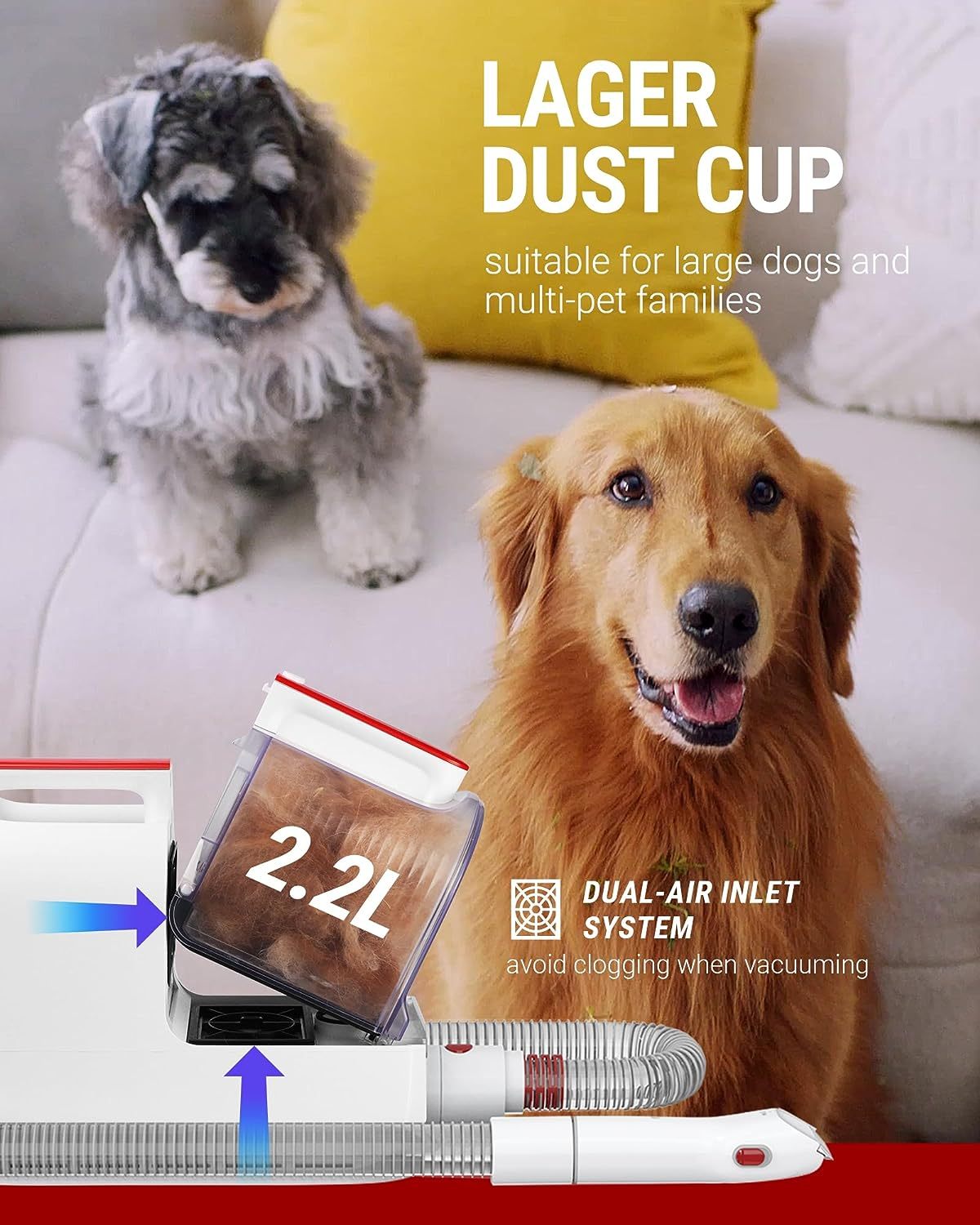 VacLife Pet Hair Vacuum For Shedding Grooming With Dog Clipper