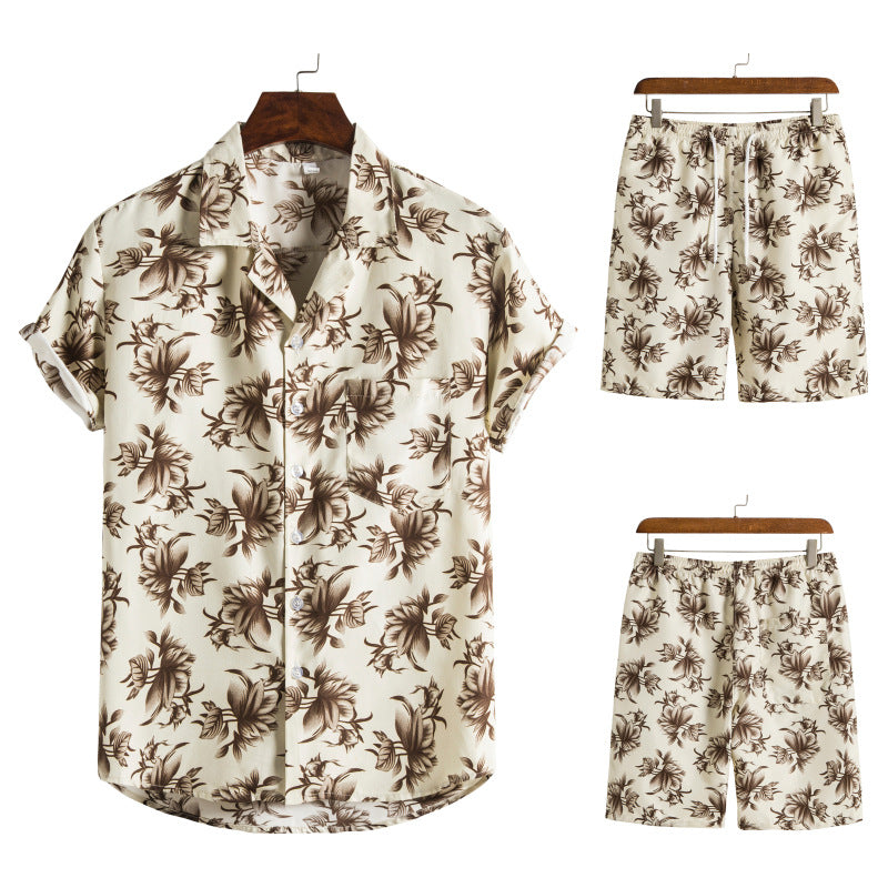 Hawaiian Series Beach Style Short-sleeved Shirt Beach Pants Suit Two-piece Set