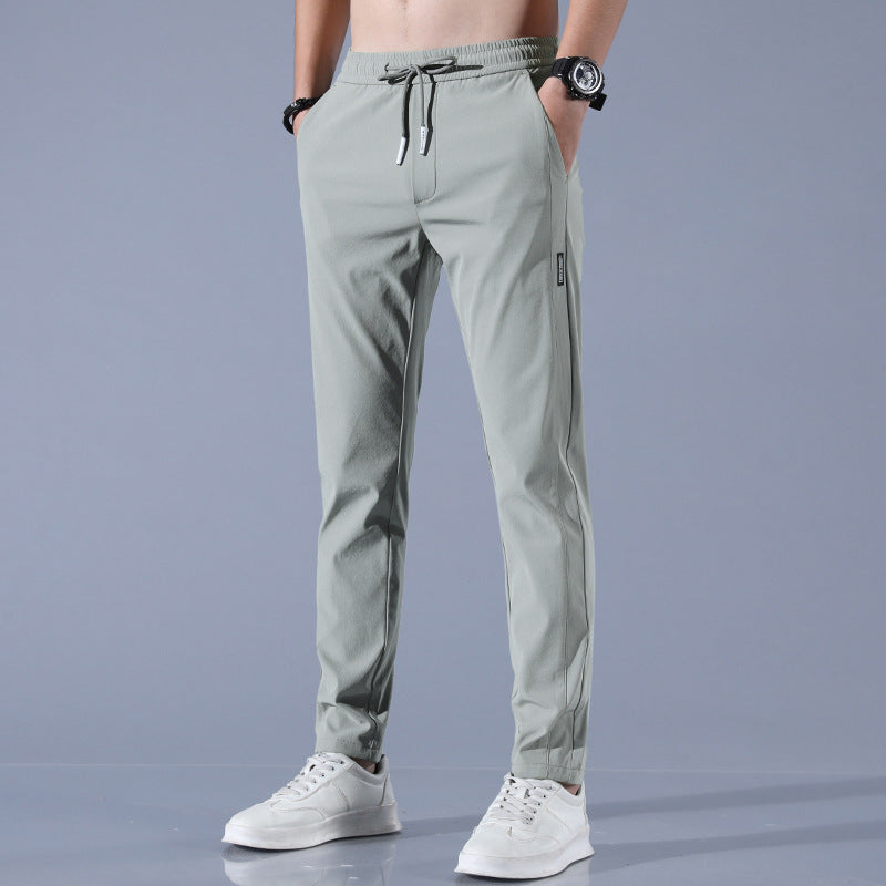 Pantalones de seda de hielo de verano para hombre, pantalones informales finos de negocios, pantalones de chándal de pierna recta transpirables elásticos