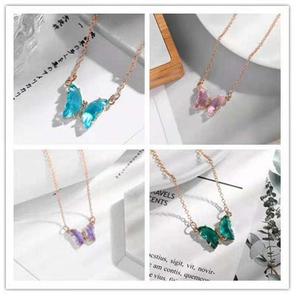Fantasy Glass Crystal Butterfly Necklace