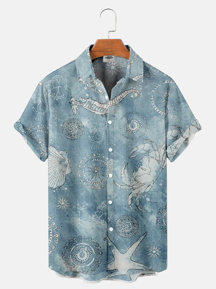 Camisa hawaiana para hombre de manga corta de color claro 3d