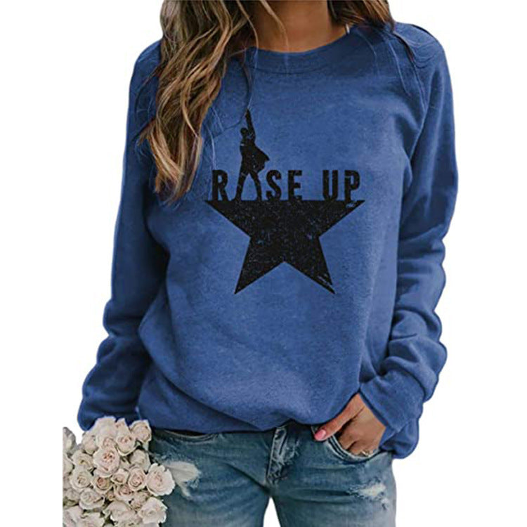Women's Fashion Casual Printing Loose Pullover Long Sleeve Sweater