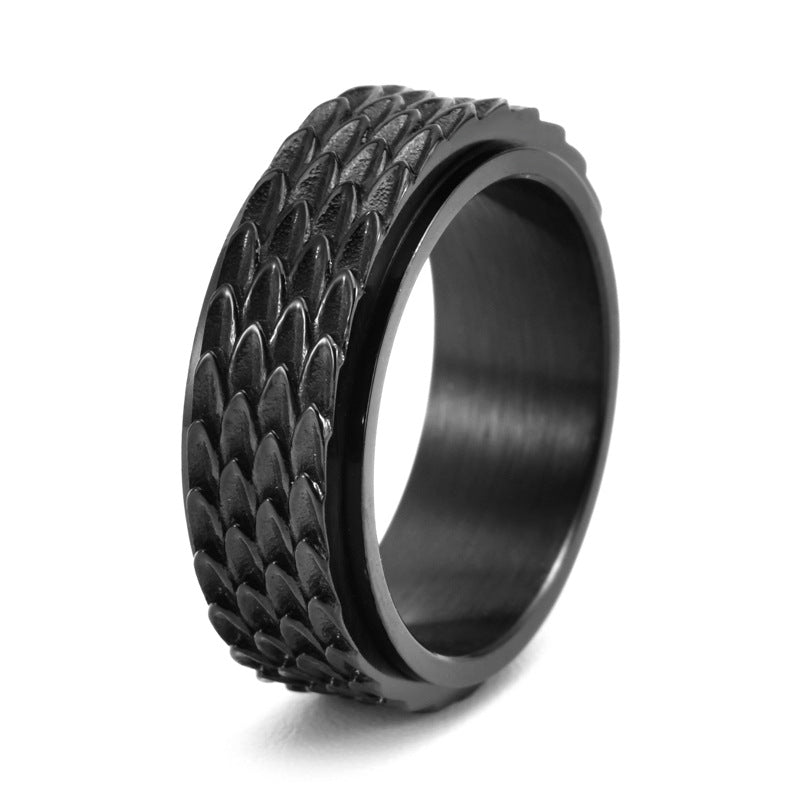 Vintage Men's Stainless Steel Dragon Scale Rotatable Ring