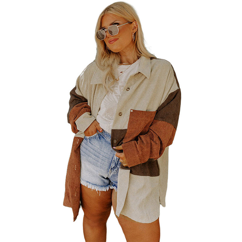 Abrigo de talla grande con color en contraste Chaqueta de manga larga con solapa de un solo pecho