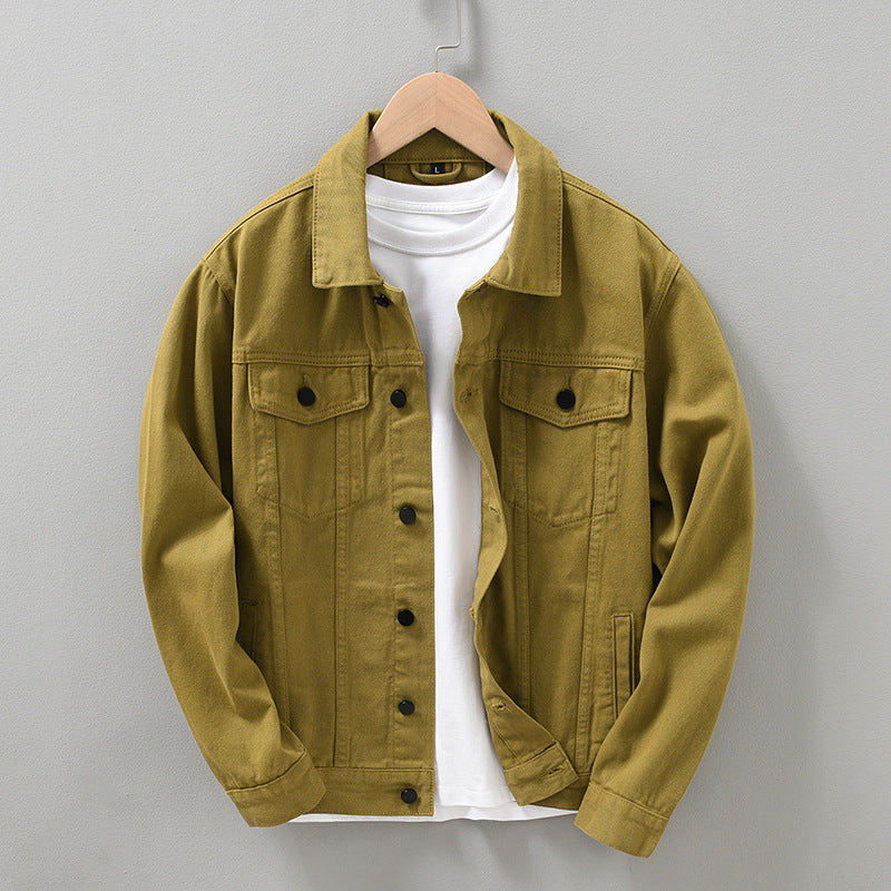 Camisa de chaqueta vaquera de color sólido informal retro francés para hombre
