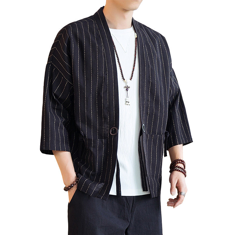 Daopao Men's Striped Cardigan Thin Coat