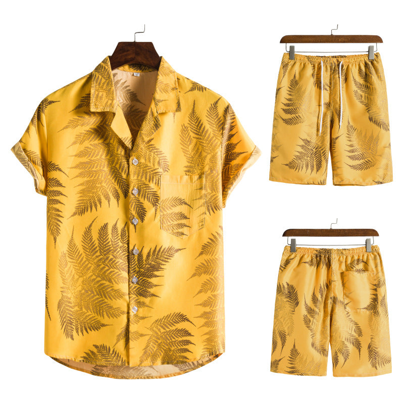 Hawaiian Series Beach Style Short-sleeved Shirt Beach Pants Suit Two-piece Set