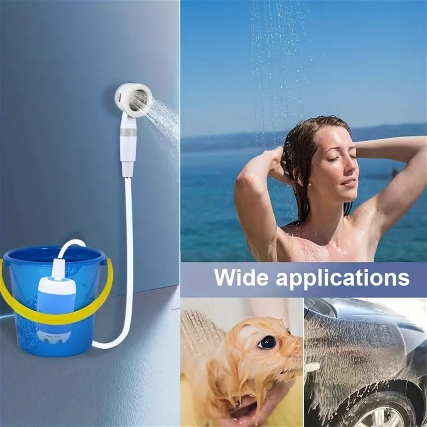 portable waterproof electric shower, rechargeable battery
