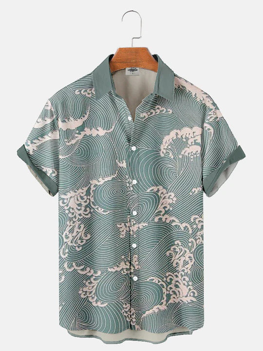 Camisa hawaiana para hombre de manga corta de color claro 3d
