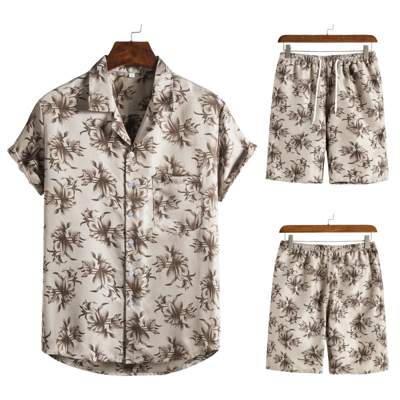Hawaiian Series Beach Style Short-sleeved Shirt Beach Pants Suit Two-piece Set