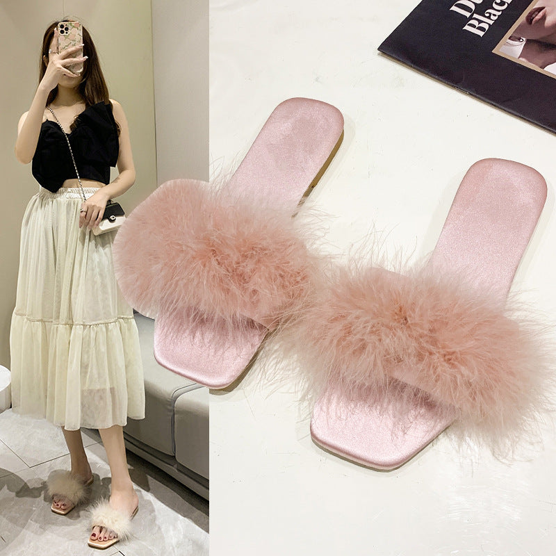 Wedding Bride Bridesmaid Feather Slippers