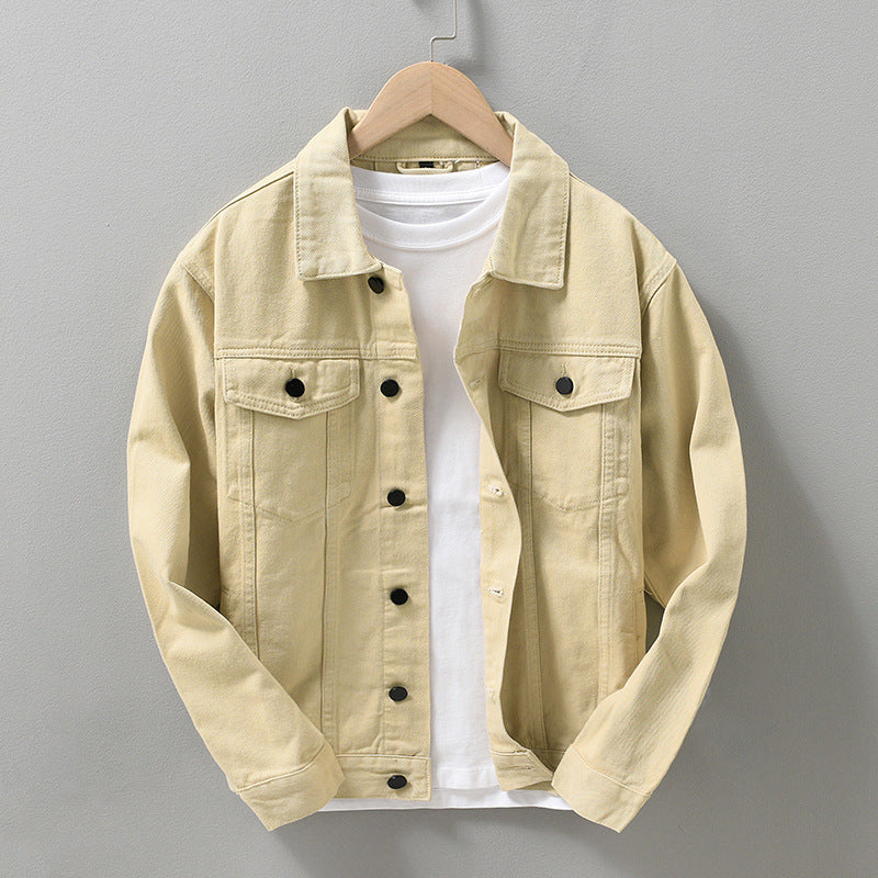 Camisa de chaqueta vaquera de color sólido informal retro francés para hombre