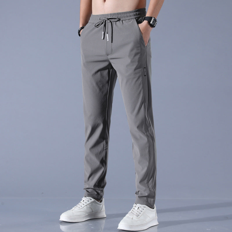 Pantalones de seda de hielo de verano para hombre, pantalones informales finos de negocios, pantalones de chándal de pierna recta transpirables elásticos
