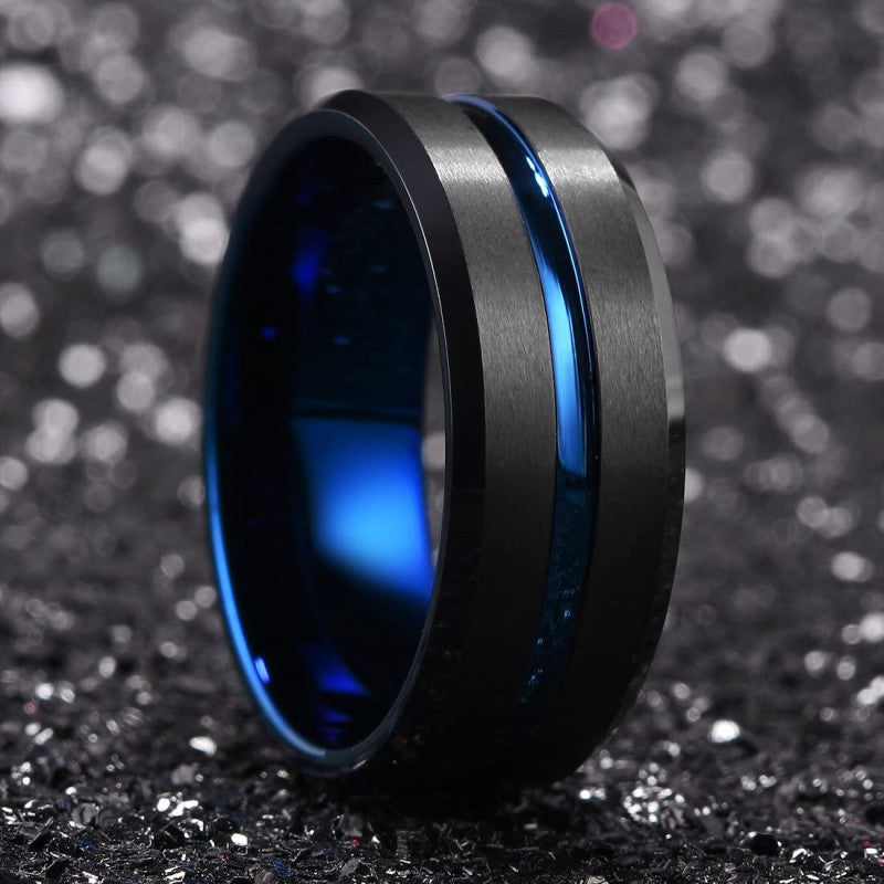 Anillo Bicolor Chapado En Azul Y Negro Creativo De Moda