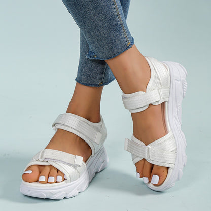 Sandalias casuales con plataforma y punta redonda con velcro para mujer