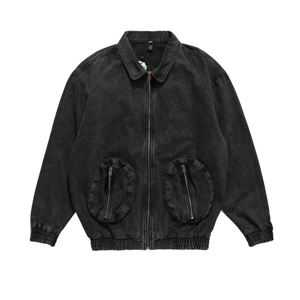 Heavy-duty Washed Distressed Back Letter Embroidered Denim Jacket
