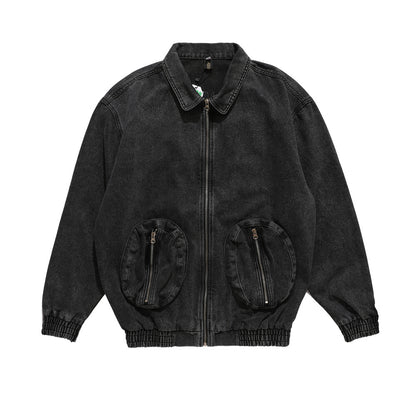 Heavy-duty Washed Distressed Back Letter Embroidered Denim Jacket