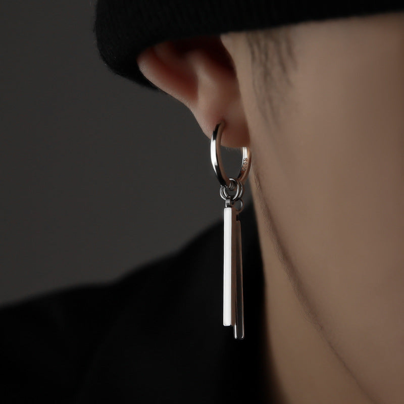 Pendientes de hombre minimalistas de doble barra con tira larga