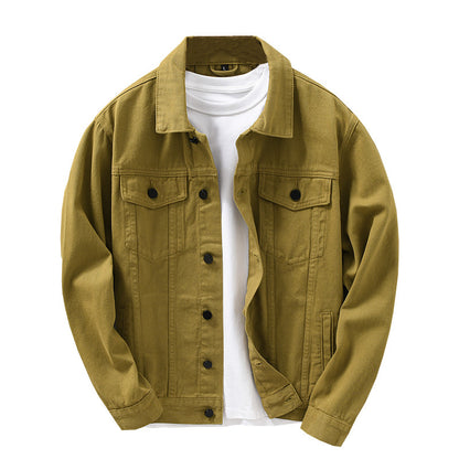Camisa de chaqueta vaquera de color sólido informal retro francés para hombre