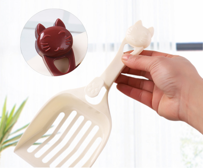 Pala de plástico para arena para gatos, palas para gatos con cabeza de gato