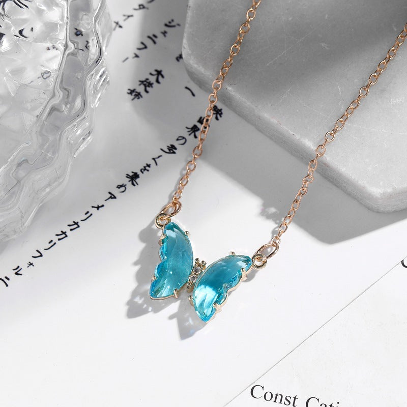 Fantasy Glass Crystal Butterfly Necklace
