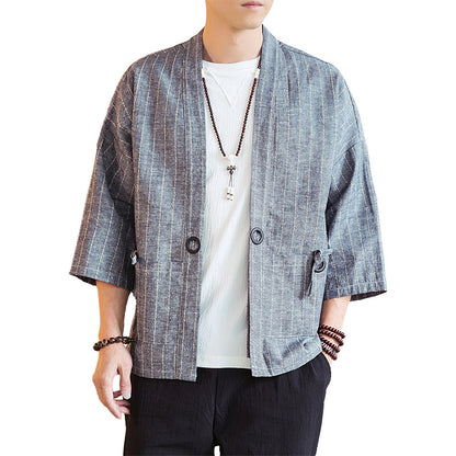 Daopao Men's Striped Cardigan Thin Coat