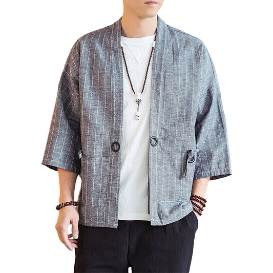 Daopao Men's Striped Cardigan Thin Coat