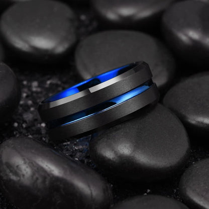 Anillo Bicolor Chapado En Azul Y Negro Creativo De Moda