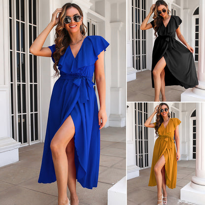 Women's Ruffle V-neck Sleeveless Dress