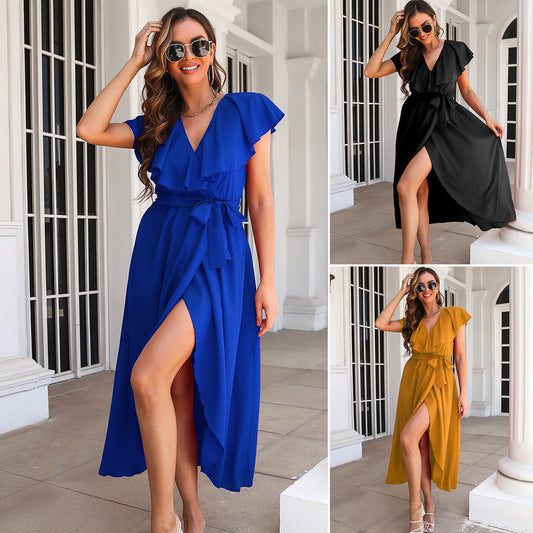 Women's Ruffle V-neck Sleeveless Dress