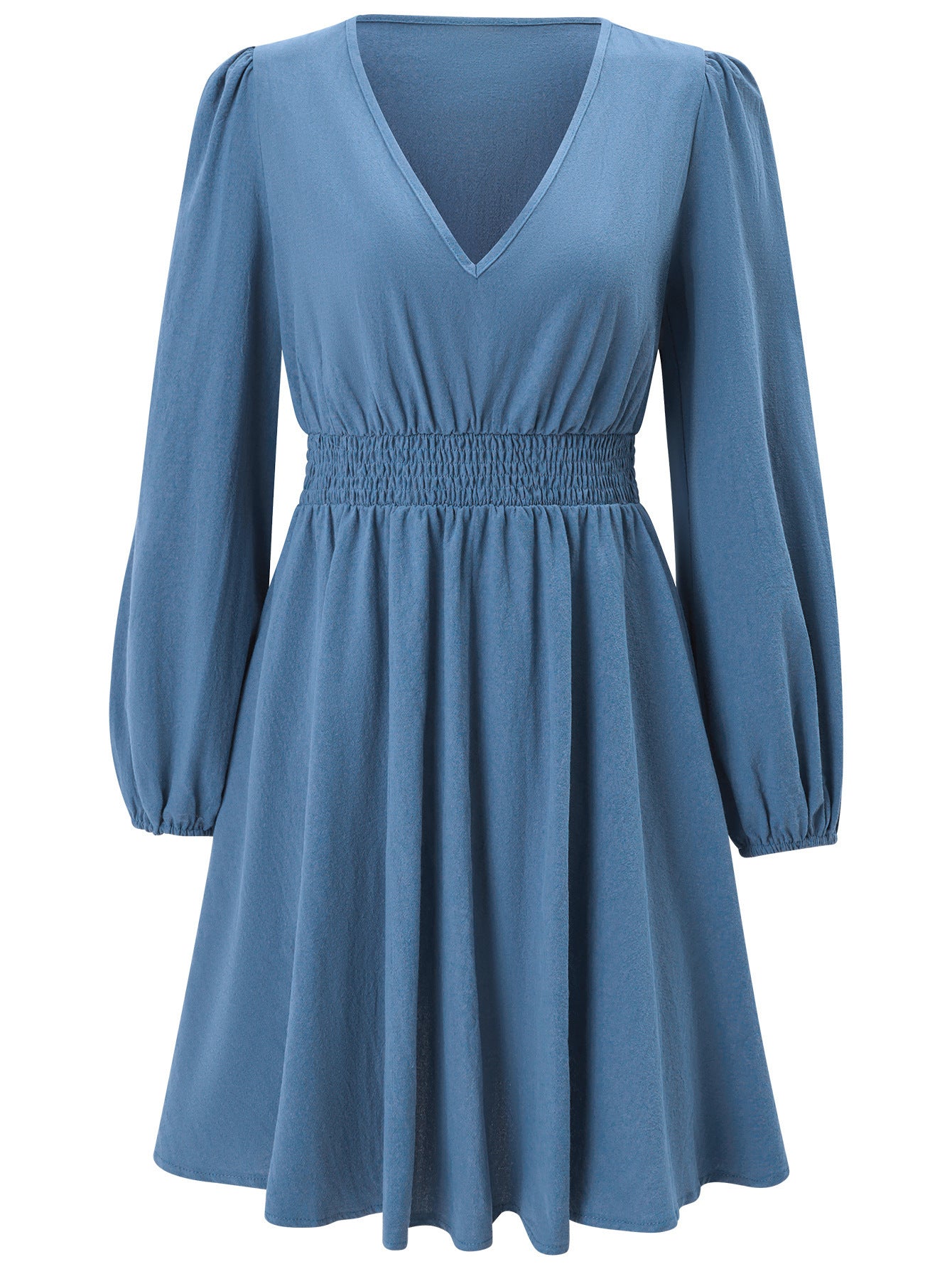 Fashion V-neck Casual Women's Solid Color Waist Tight Long Sleeve Slim Dress