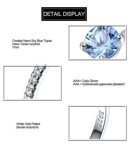 S925 Sterling Silver Sky Blue Topaz Rhinestone Zircon Light Luxury Square Ring