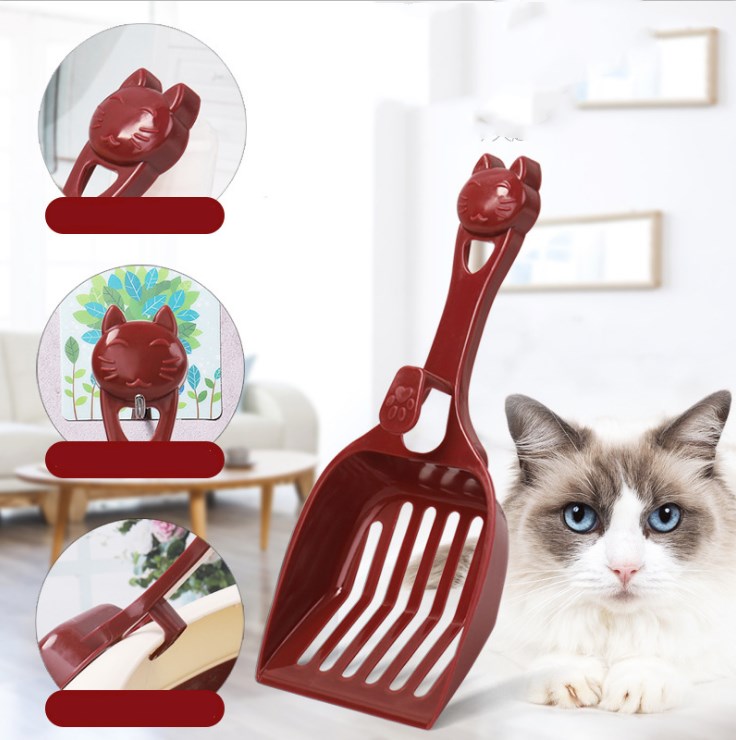 Pala de plástico para arena para gatos, palas para gatos con cabeza de gato