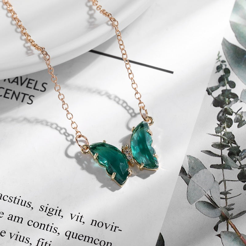 Fantasy Glass Crystal Butterfly Necklace