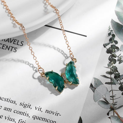 Fantasy Glass Crystal Butterfly Necklace