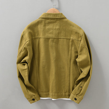 Camisa de chaqueta vaquera de color sólido informal retro francés para hombre