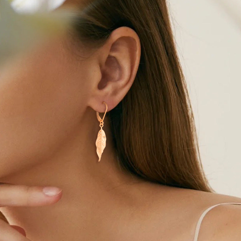 Women's Fashion Vintage Versatile Rose Gold Leaf Sandblasted Zirconium Earrings