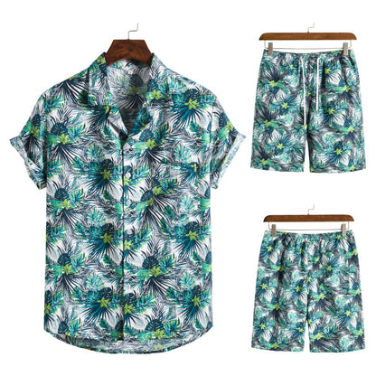 Hawaiian Series Beach Style Short-sleeved Shirt Beach Pants Suit Two-piece Set