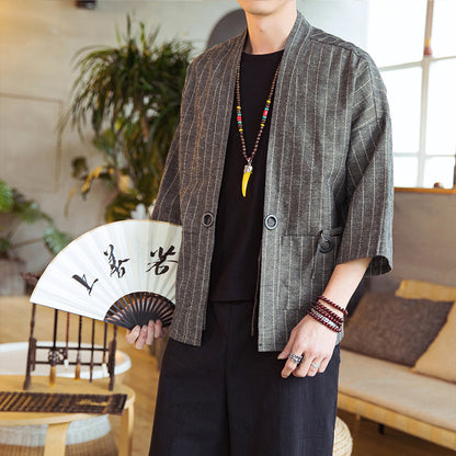 Daopao Men's Striped Cardigan Thin Coat
