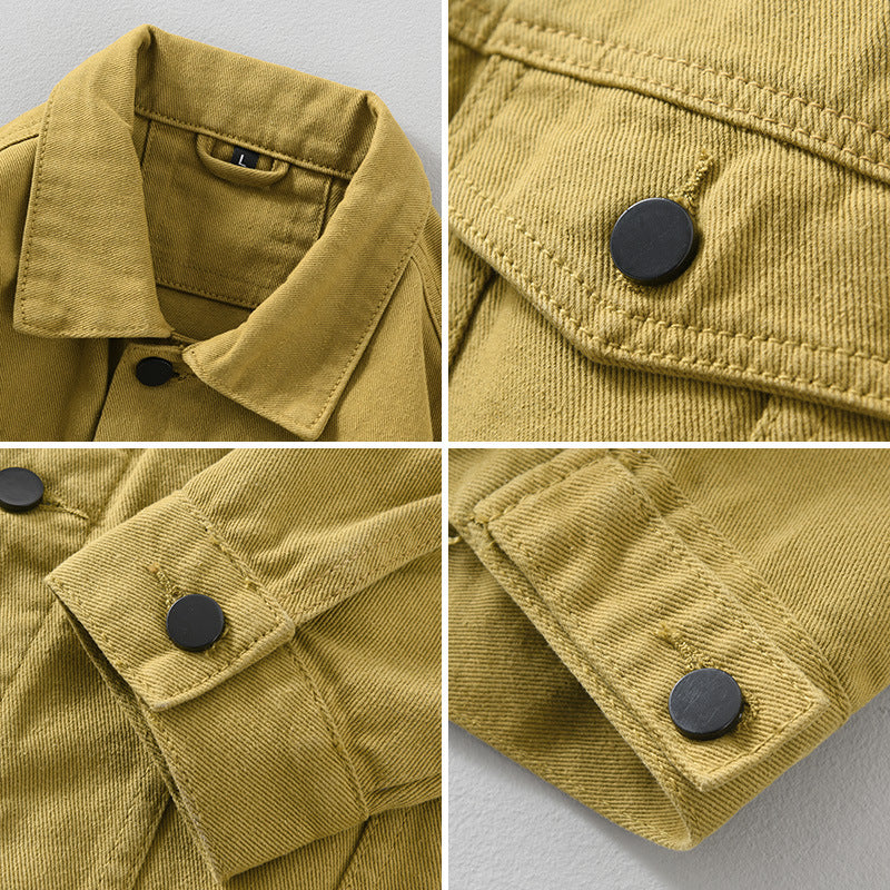 Camisa de chaqueta vaquera de color sólido informal retro francés para hombre