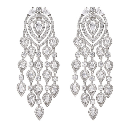 Pendientes grandes exagerados con incrustaciones de diamantes largos de moda europea y americana